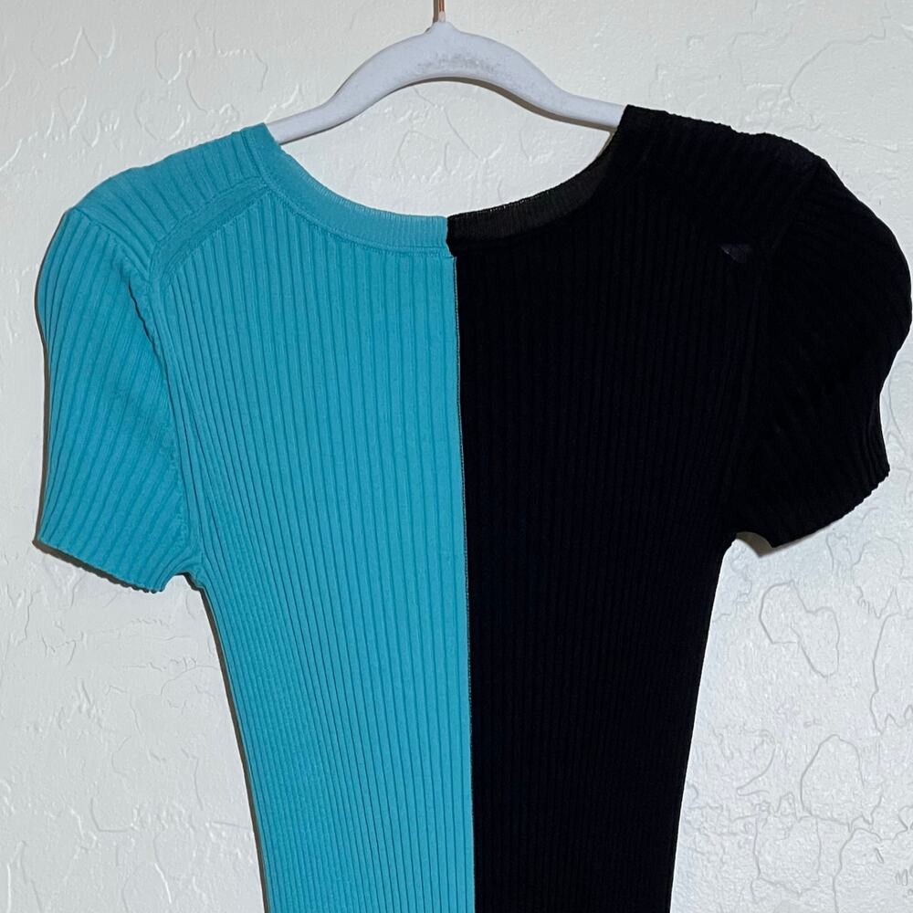 Staud Colleen Colorblock Ribbed Bodycon Dress Black Blue Womens Size Small - Picture 10 of 12